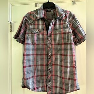 Men’s Buckle Black Western Plaid Shirt with Pearl Snaps. Size L